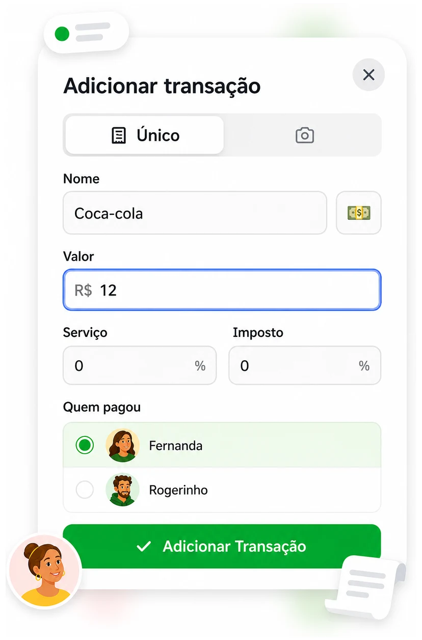 Add expense form with an amount field and a list to pick who paid