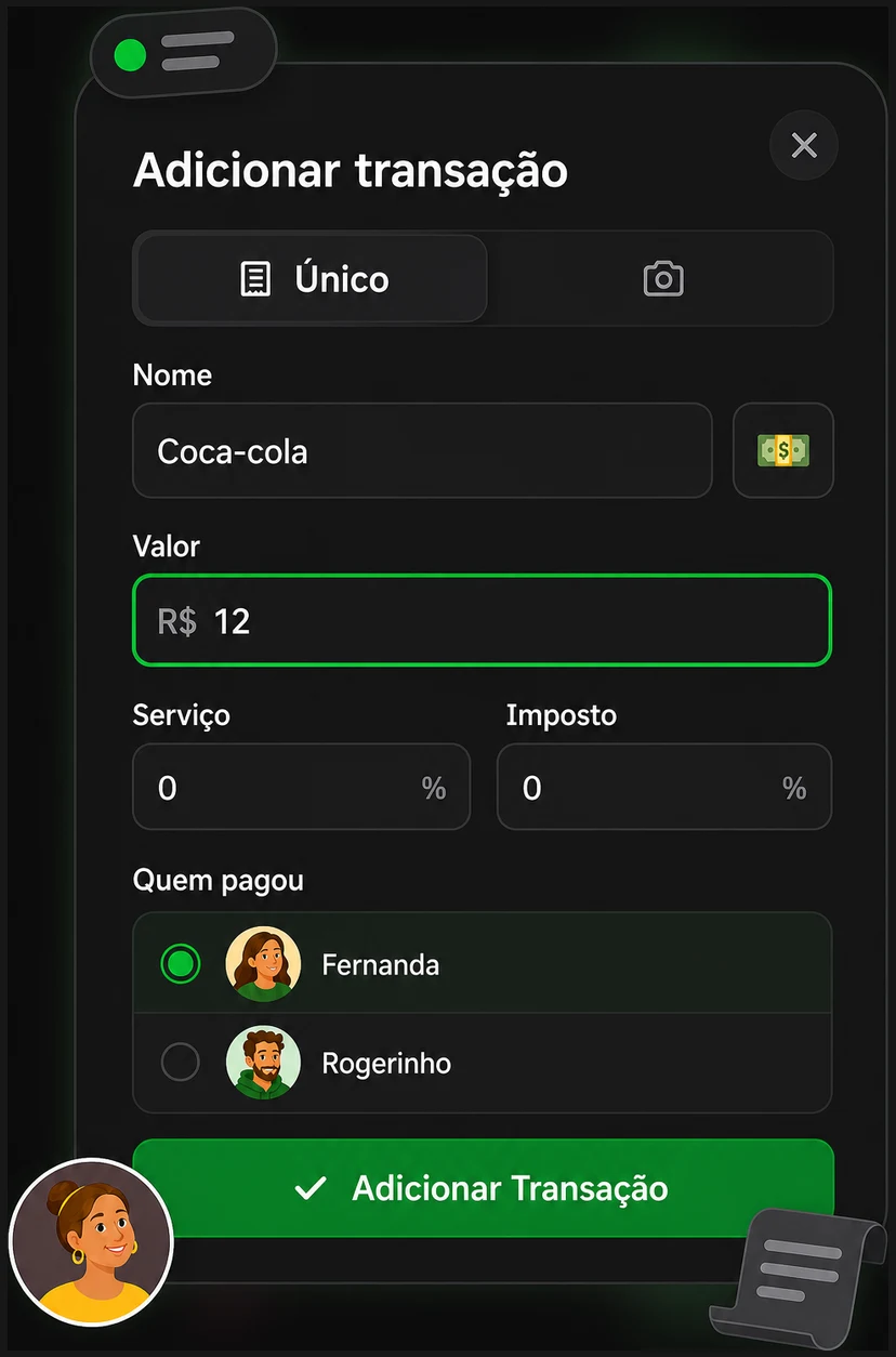 Add expense form with an amount field and a list to pick who paid